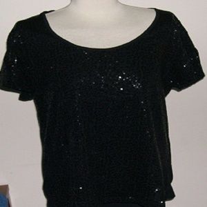 KIARA BLACK SEQUIN 2XL WOMEN SHORT SLEEVE  TOP